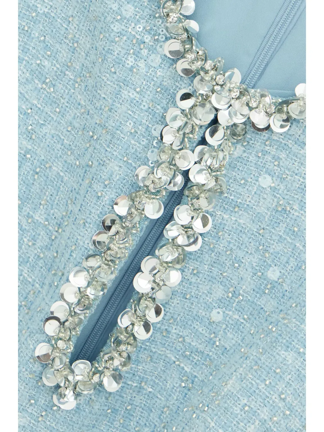 Self-portrait Cutout Embellished Sequined Bouclé Mini Dress Blue Size 10 for rent on The Volte - main image