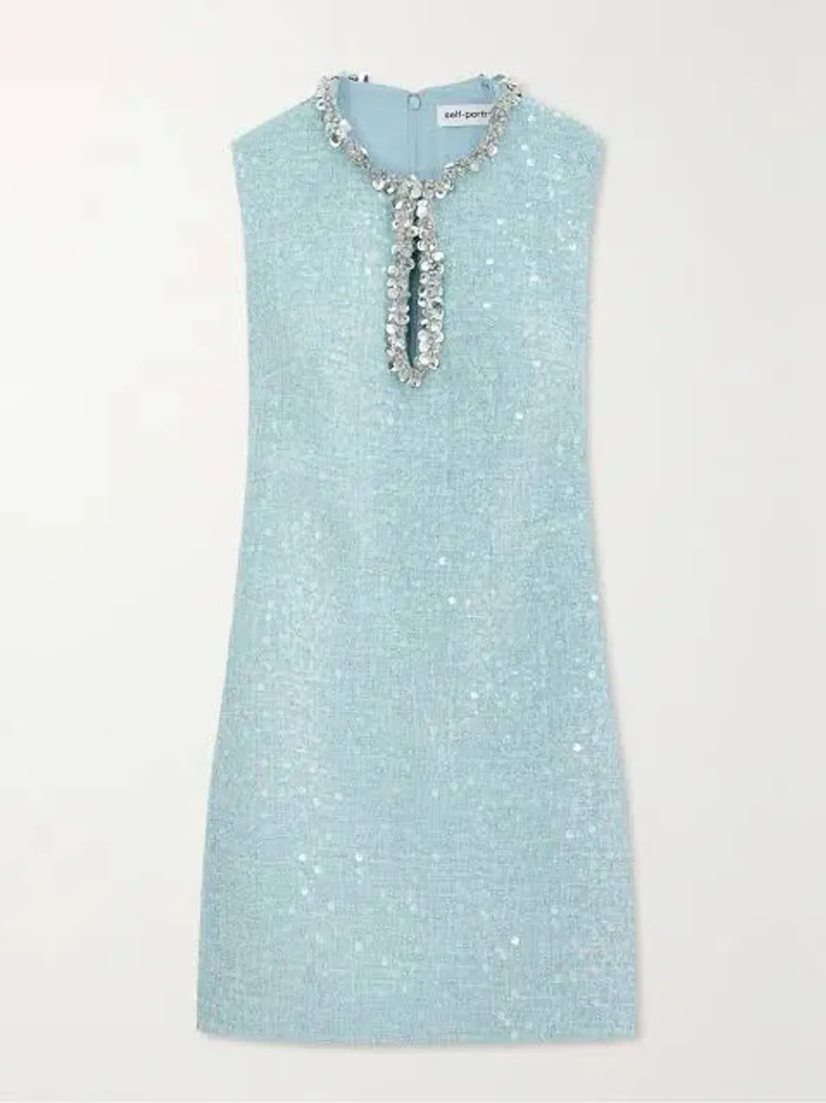 Self-portrait Cutout Embellished Sequined Bouclé Mini Dress Blue Size 10 - Image 3
