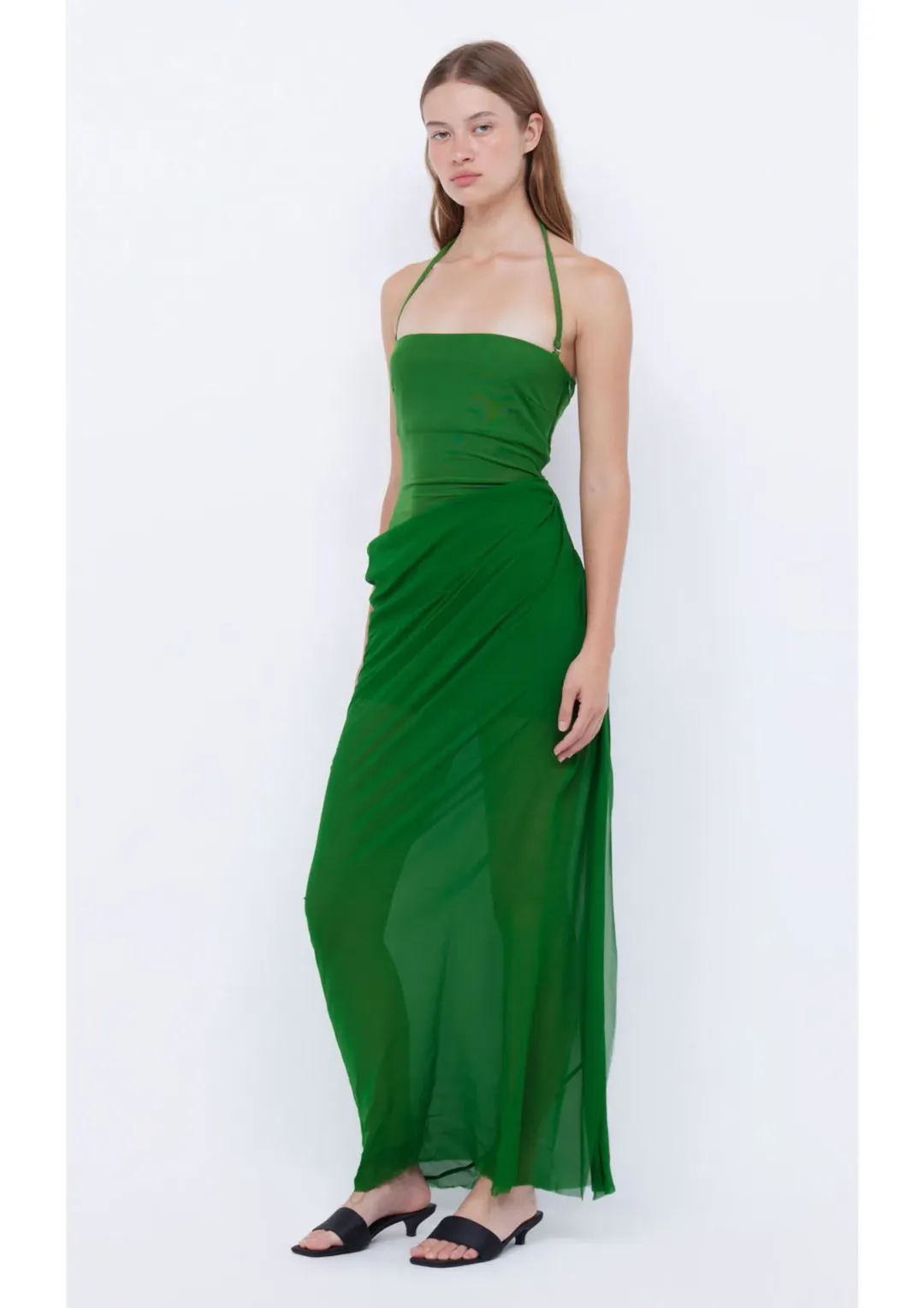 Bec & Bridge Aida Draped Maxi Dress Pine Green Size 8 for rent on The Volte - main image