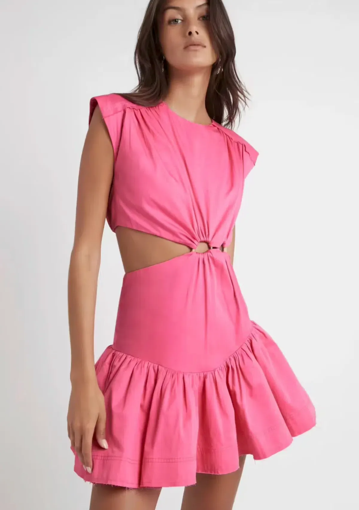 Aje Solstice Cut Out Ring Flip Mini Dress Hot Pink Size 8 - Image 3