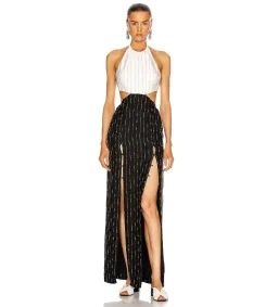 Dion Lee Pinstripe Tie Gown Black/Ivory Size 8 for rent on The Volte - image 1