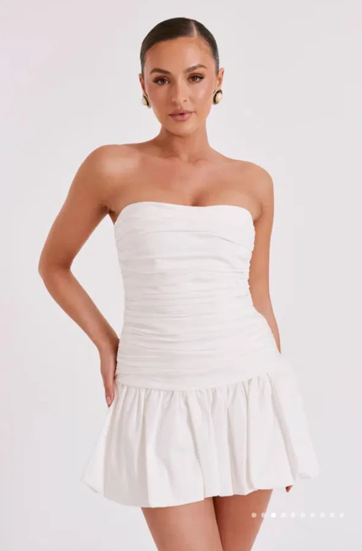 MESHKI FRAN Ruched Cotton Mini Dress - White - Size XS / AU 6 - Image 1