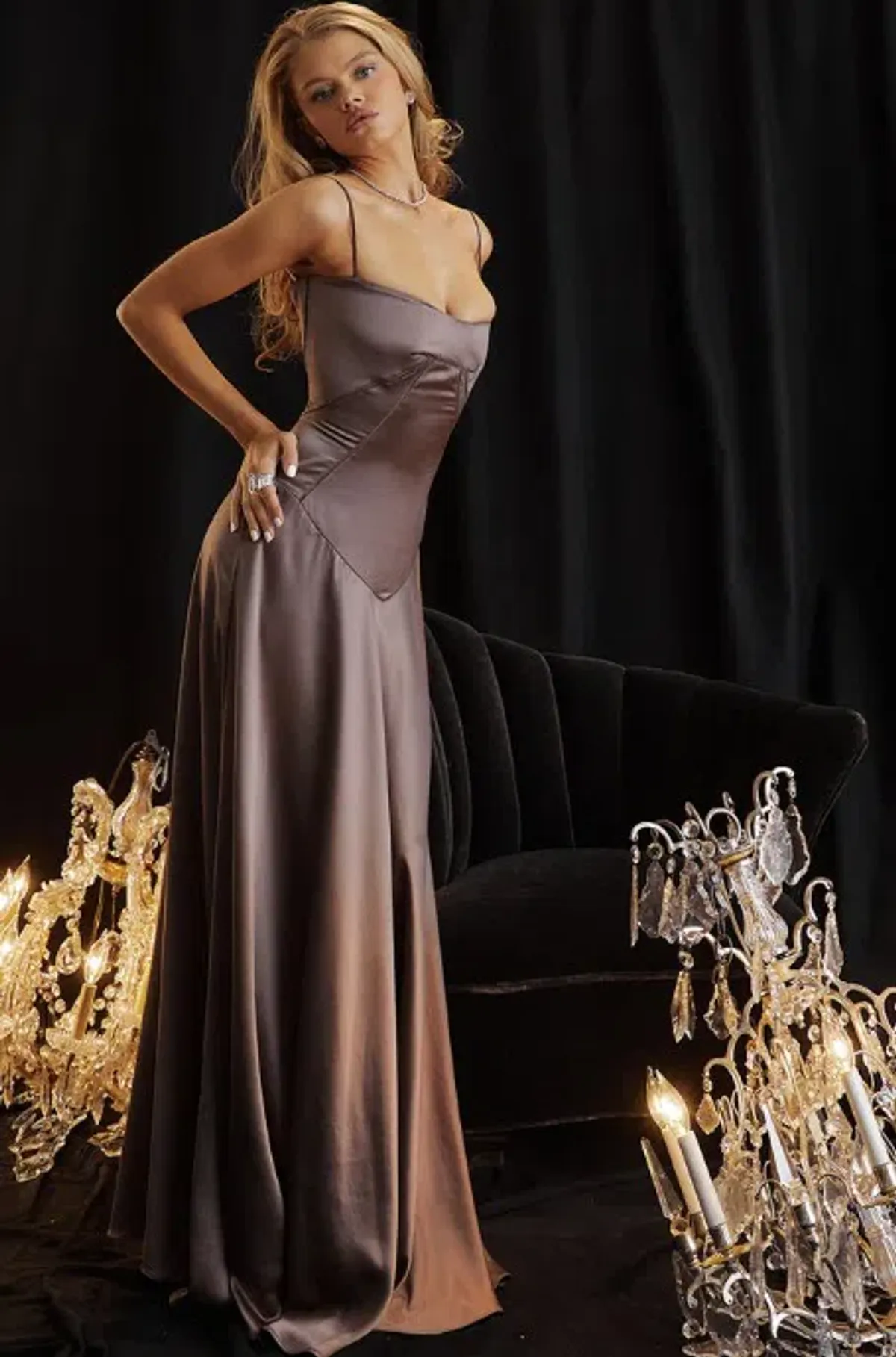 House Of CB Anabella Lace Up Corset Silk Maxi Dress Smoke In Size S/Au 8 - Image 4