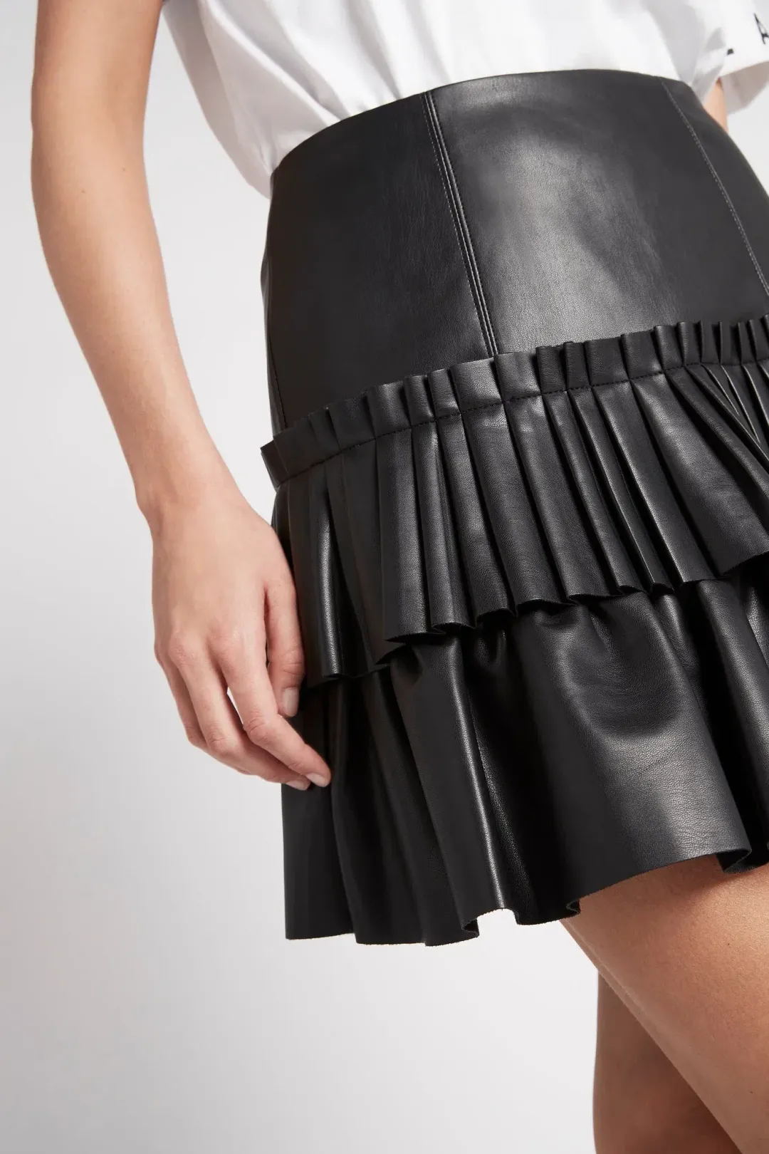 AJE Kindred Tiered Mini Skirt Black Size 8 for rent on The Volte - main image