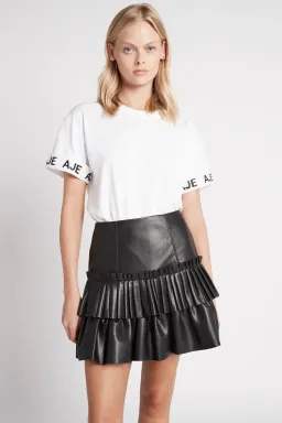 AJE Kindred Tiered Mini Skirt Black Size 8 for rent on The Volte - image 1