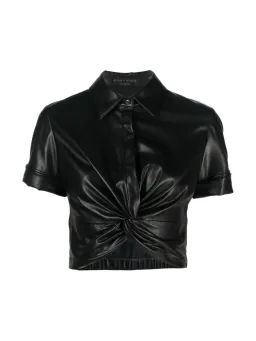 Alice + Olivia Phebe Cropped Twisted Vegan Leather Top Black Size S/ AU 8 for rent on The Volte - image 6