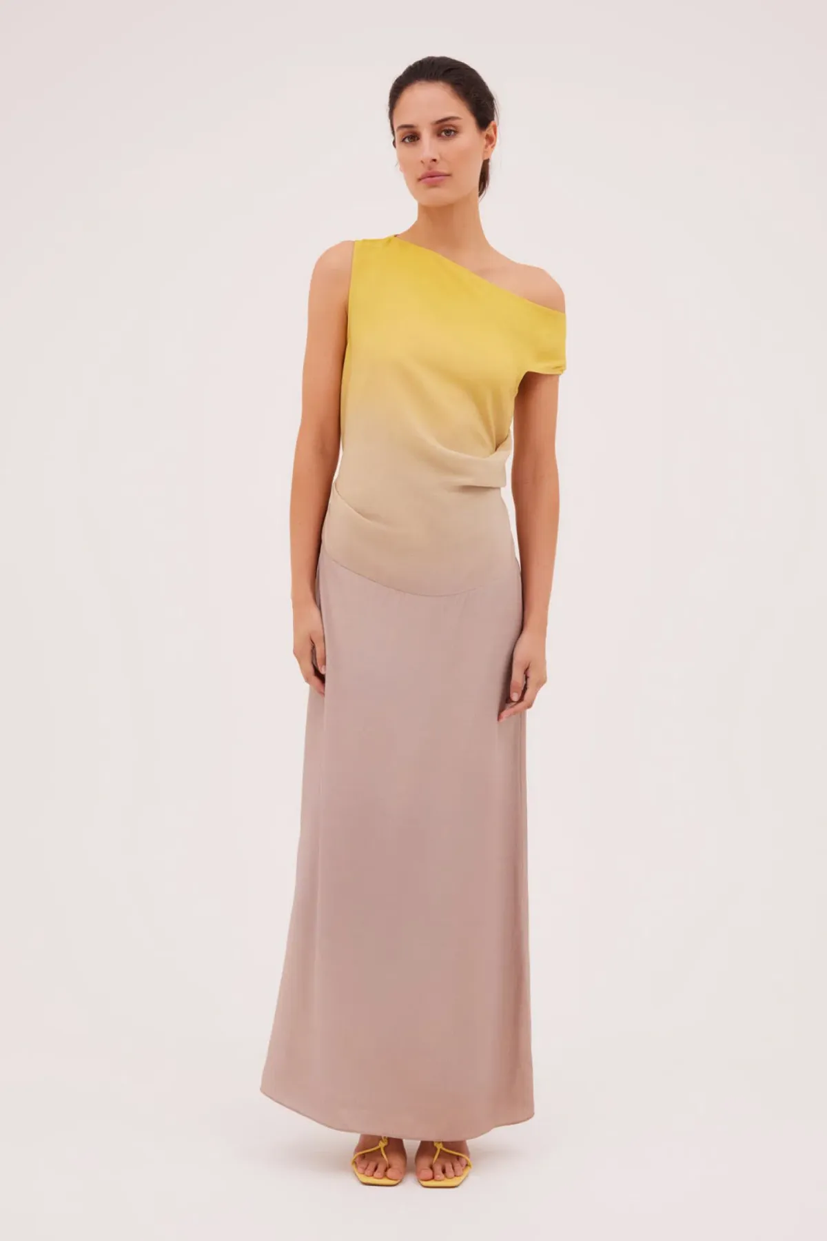 Bianca Spender Taupe Ombre Satin Expansive Dress Multi Size 8 - Image 1