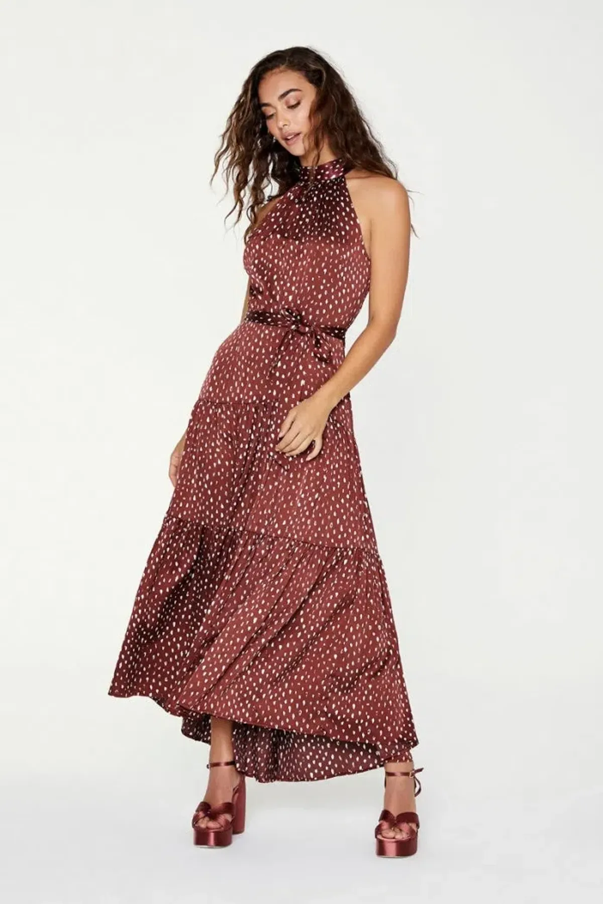 Sheike Vivianne Maxi Dress Burgundy Print Size 16 - Image 1
