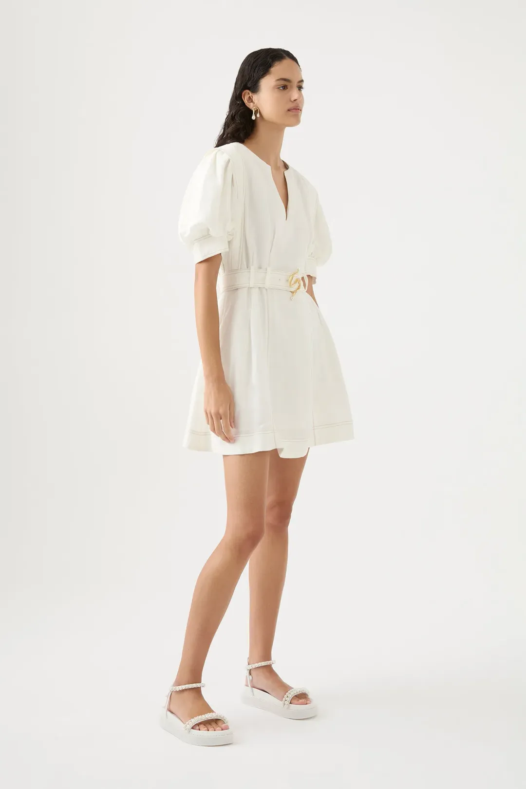 Aje Beacon Structured Mini Dress Ivory Size 8 for rent on The Volte - main image