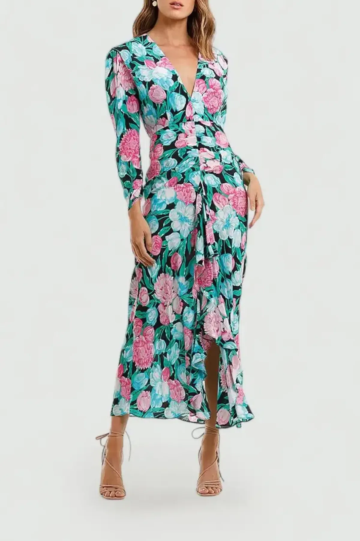 Rixo London Paloma Tulip Floral Maxi Dress Multi Floral Size 8 - Image 1