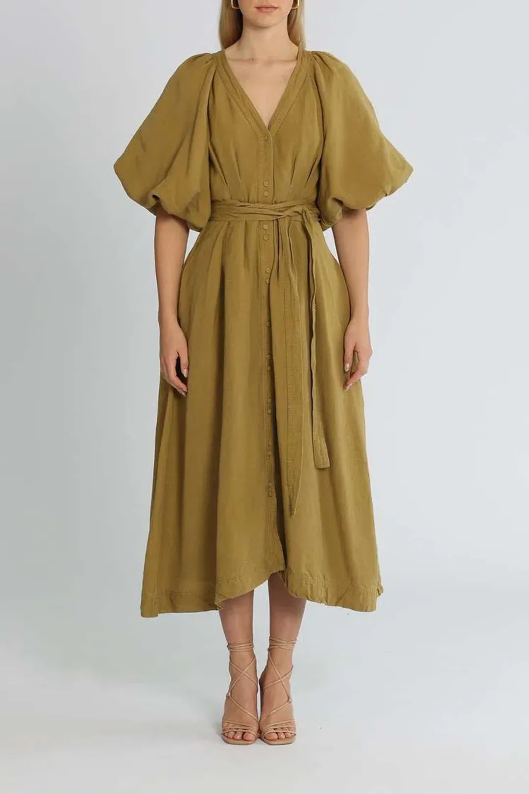 Aje Evermore Midi Dress Olive Green Size 8 for rent on The Volte - main image