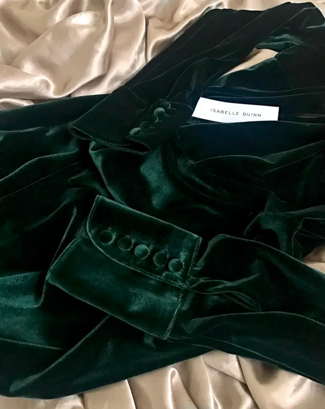 Isabelle Quinn Green Velvet Midi Long Sleeve Wrap Dress Green Size 8 for rent on The Volte - main image