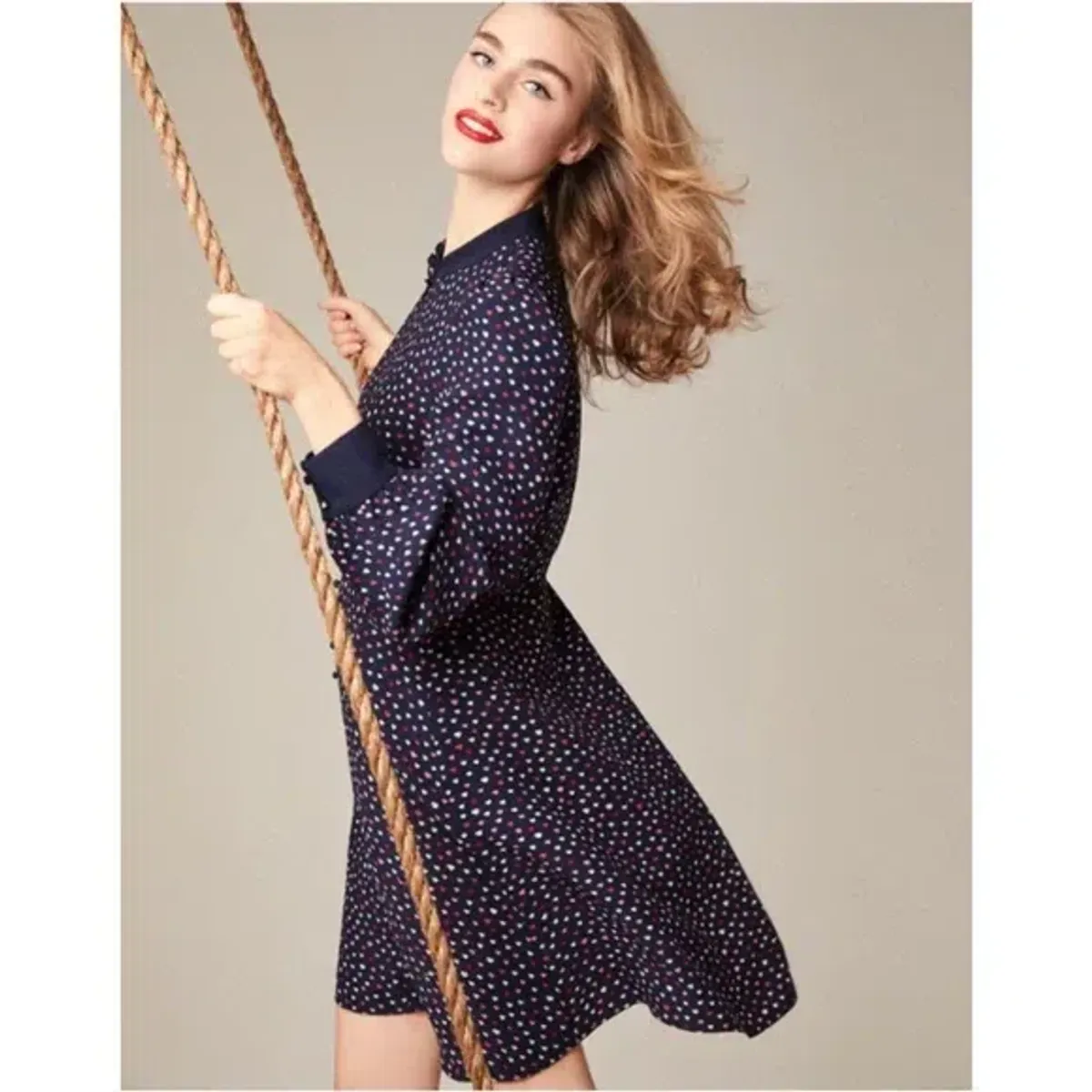 Kate Spade New York Lips Crepe Long Sleeve Mini Dress in Navy Blue Size 6 - Image 2