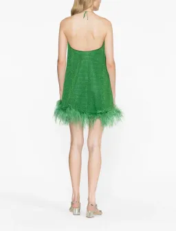 Oseree Lurex Detail Feather Trim Mini Dress Green Size S/M for rent on The Volte - image 2