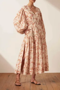 Shona Joy Flor Balloon Sleeve Drawstring Midi Dress Floral Size 12 for rent on The Volte - image 2