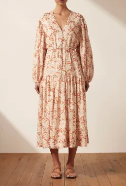 Shona Joy Flor Balloon Sleeve Drawstring Midi Dress Floral Size 12 for rent on The Volte - image 1