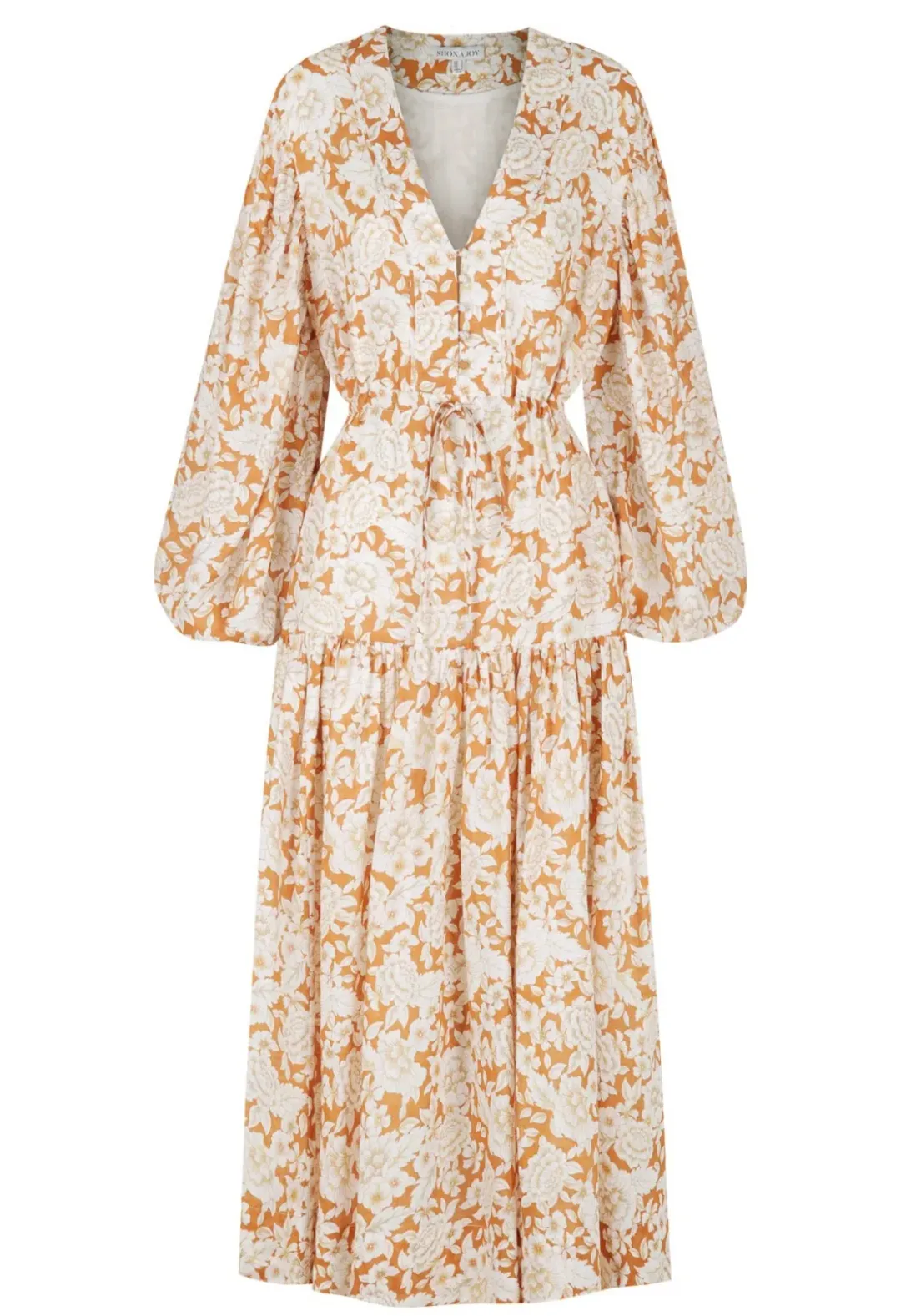 Shona Joy Flor Balloon Sleeve Drawstring Midi Dress Floral Size 12 for rent on The Volte - main image