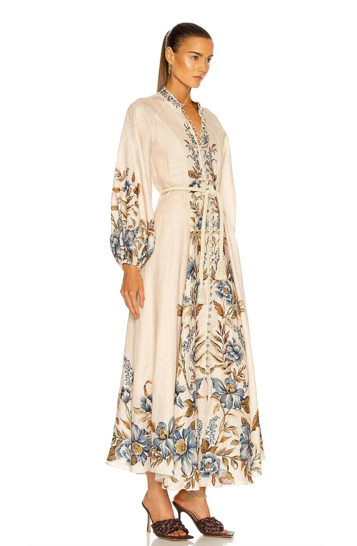 Zimmermann Aliane Billow Long Dress Khaki Floral Size 1 / AU 10 - Image 2