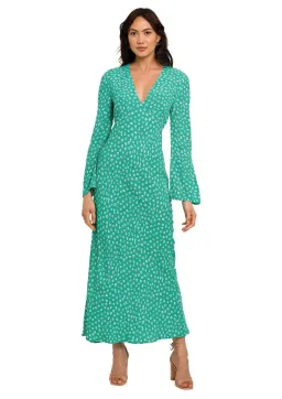 Rixo London Arielle Flared Sleeve Midi Dress Green Floral Size 14 for rent on The Volte - image 1