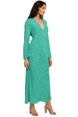 Rixo London Arielle Flared Sleeve Midi Dress Green Floral Size 14 for rent on The Volte - image 2