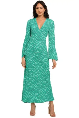 Rixo London Arielle Flared Sleeve Midi Dress Green Floral Size 8 for rent on The Volte - image 4