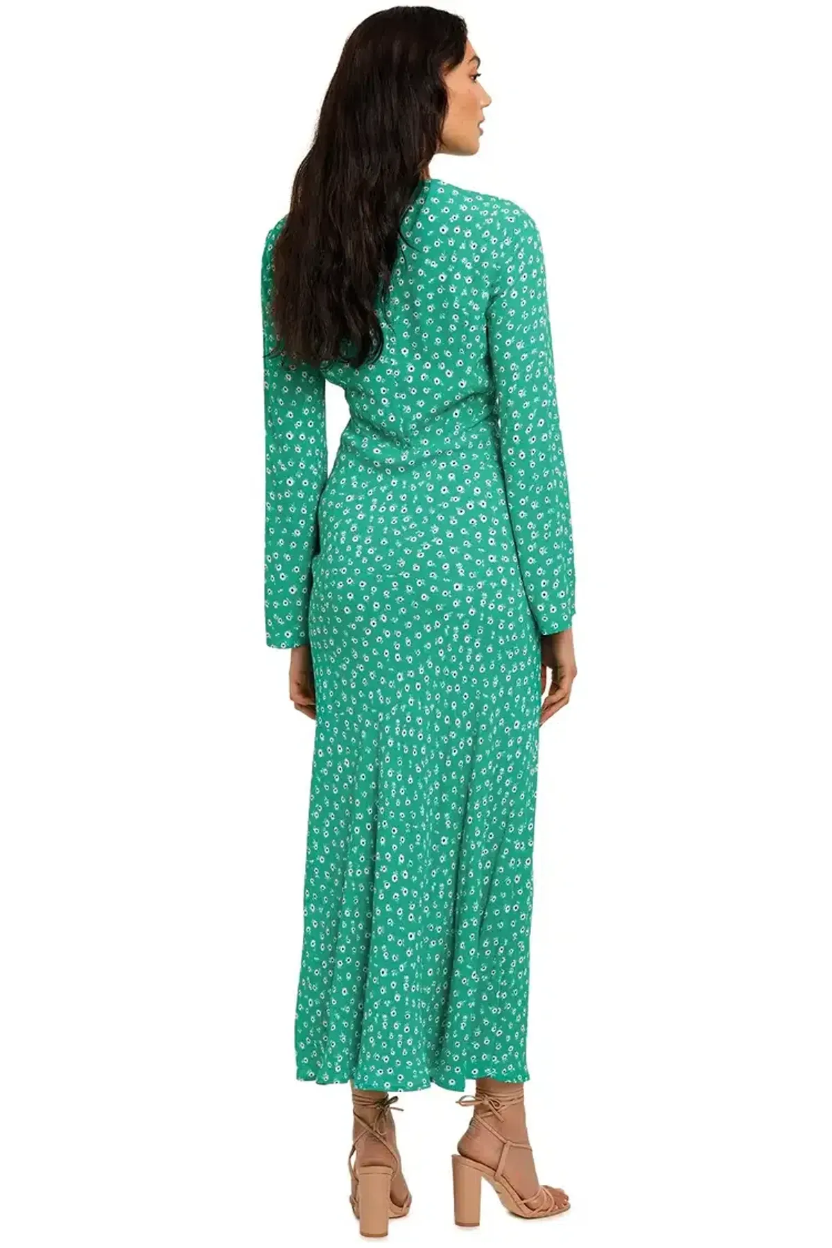 Rixo London Arielle Flared Sleeve Midi Dress Green Floral Size 8 - Image 3