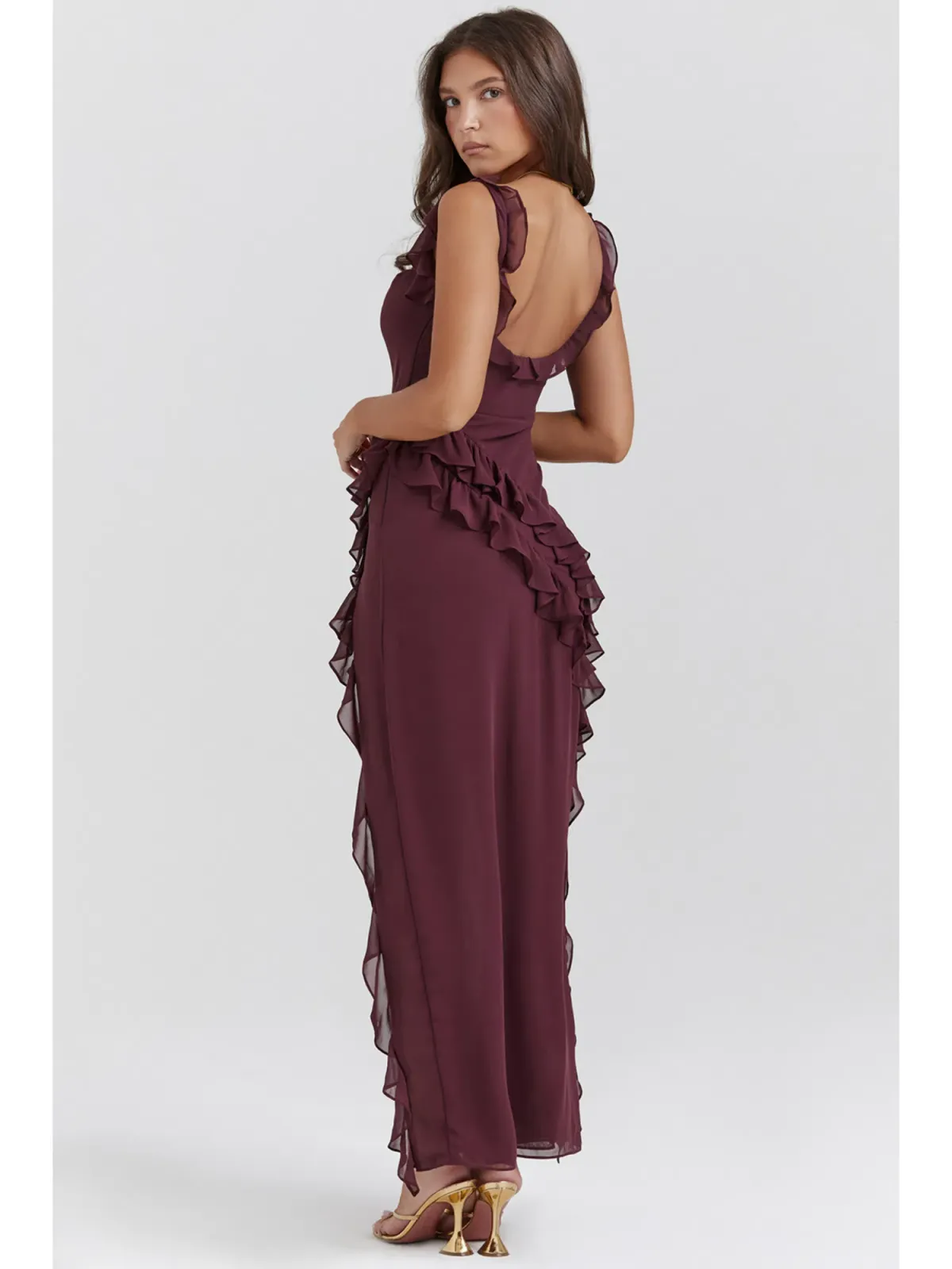 House Of Cb Ariela Ruffle Maxi Dress Mulberry Size S / AU 8 - Image 4