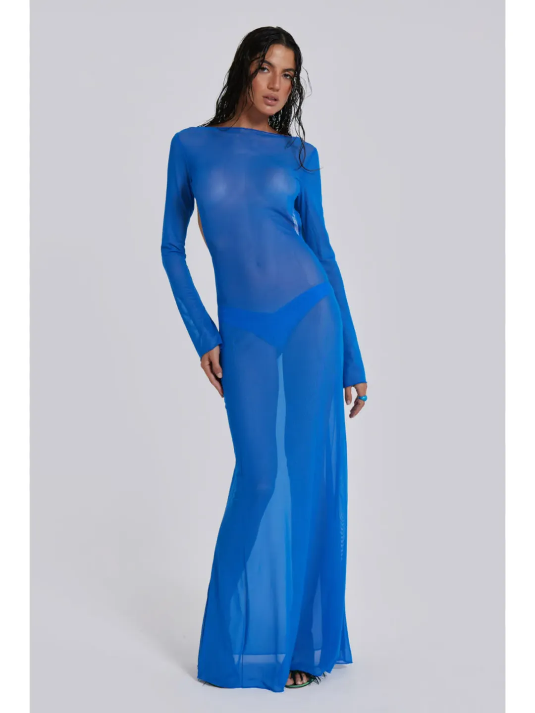 Jaded London Ziva Sheer Maxi Dress Blue Size Small / AU 8 for rent on The Volte - main image