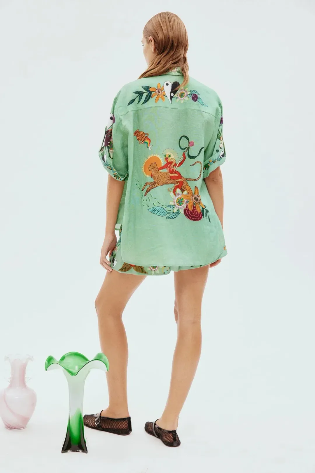 Alemais Meagan Shirt Size 8 and Shorts Size 10 Set Green Print for rent on The Volte - main image