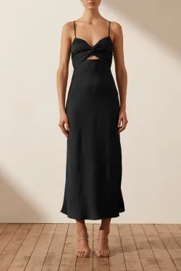 Shona Joy Luxe Twist Front Sleeveless Midi Dress Black Size 14 for rent on The Volte - image 1