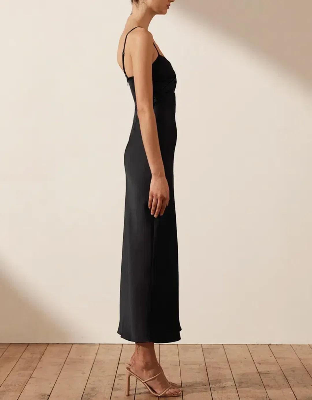 Shona Joy Luxe Twist Front Sleeveless Midi Dress Black Size 14 for rent on The Volte - main image