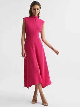 Reiss Livvy Open Back Midi Dress in Bright Pink Size 8 for rent on The Volte - image 1