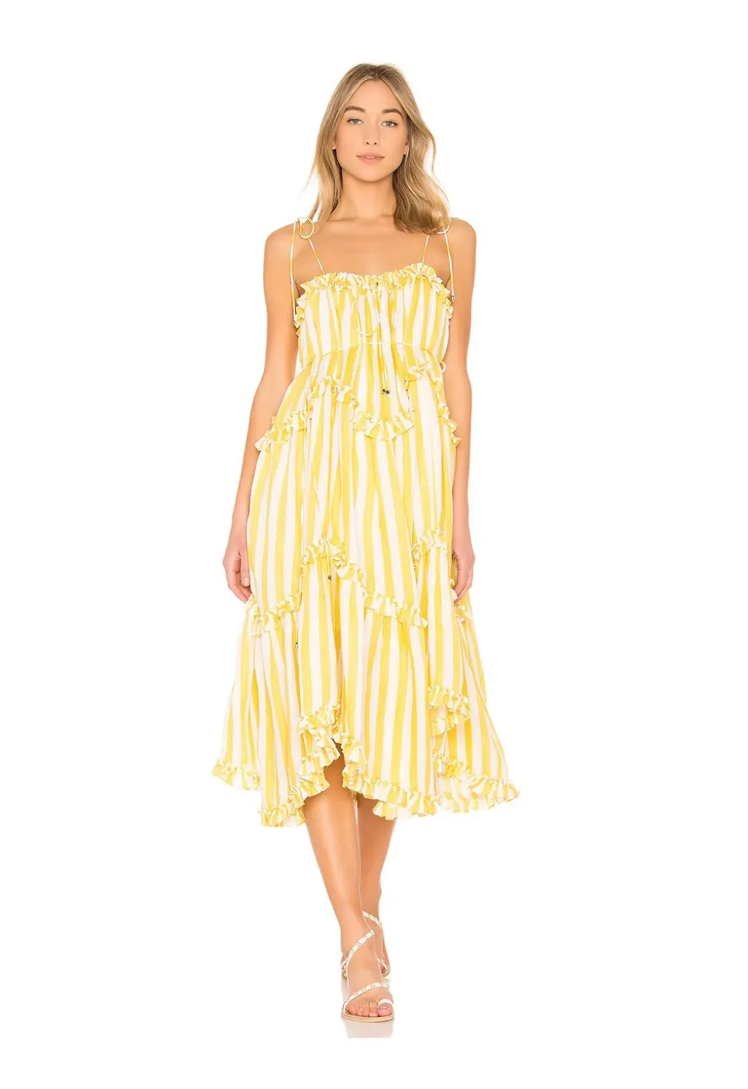 Zimmermann Lumino Floating Stripe Dress in Yellow Stripe Size 0/ AU 8 for rent on The Volte - main image