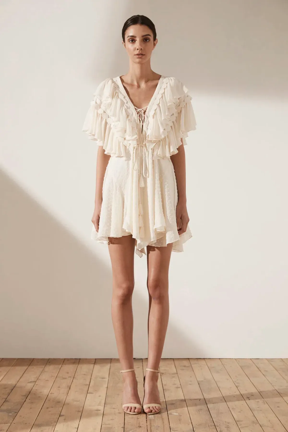 Shonya Joy Stella Ruffle Drawstring Dress Cream Size 12 - Image 1