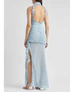 De La Vali Lilith Ruched Maxi Dress in Blue Chiffon Size 6 for rent on The Volte - image 5