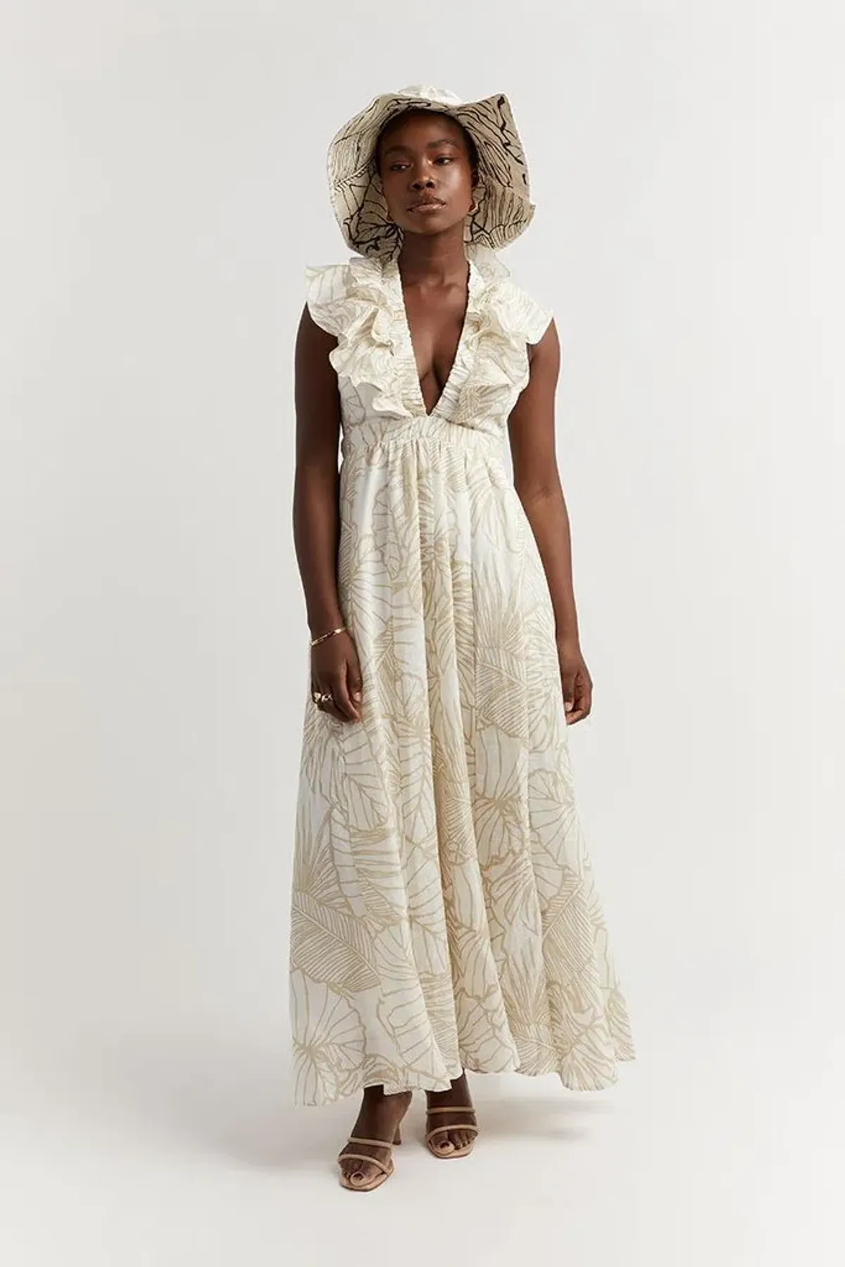 Dissh Malta Palm Frill Linen Maxi Dress Print Size 12 - Image 4