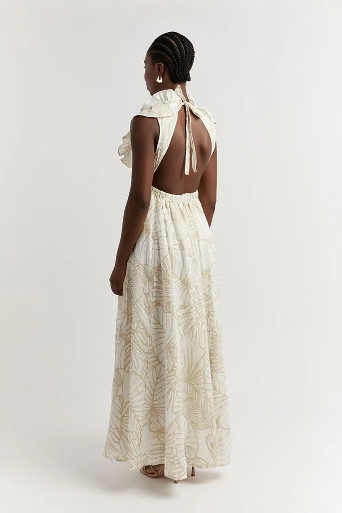 Dissh Malta Palm Frill Linen Maxi Dress Print Size 12 - Image 3