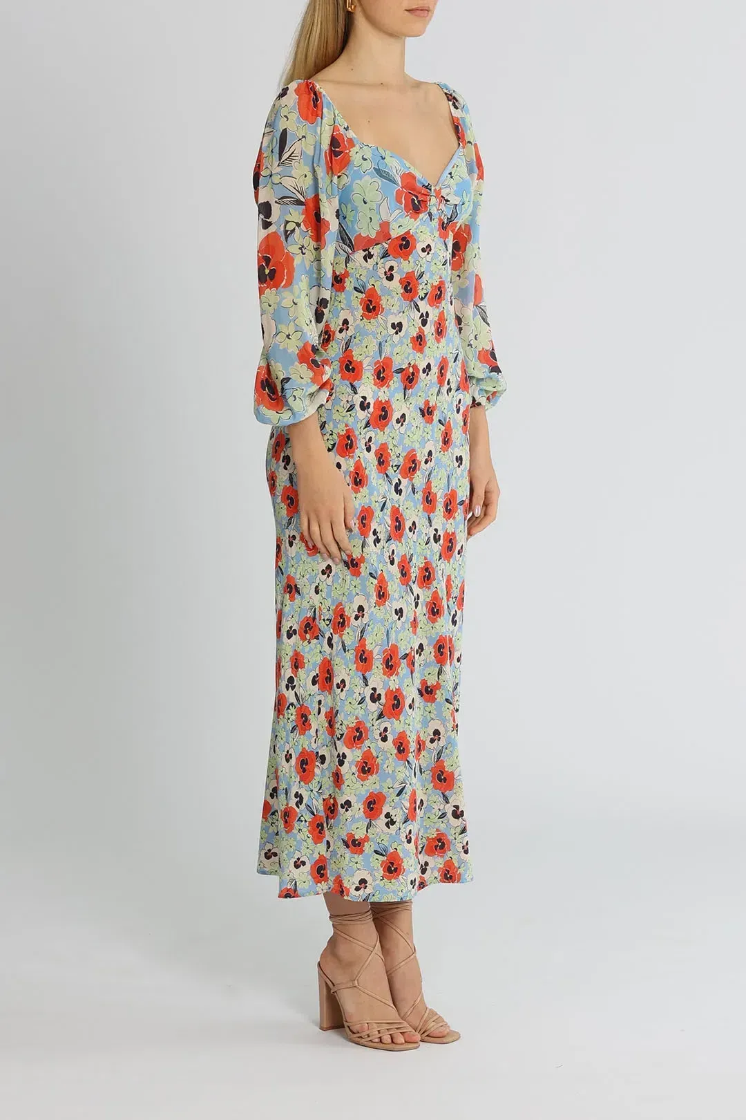 Rixo London Gio Neckline Midi Dress Floral Size 12 for rent on The Volte - main image