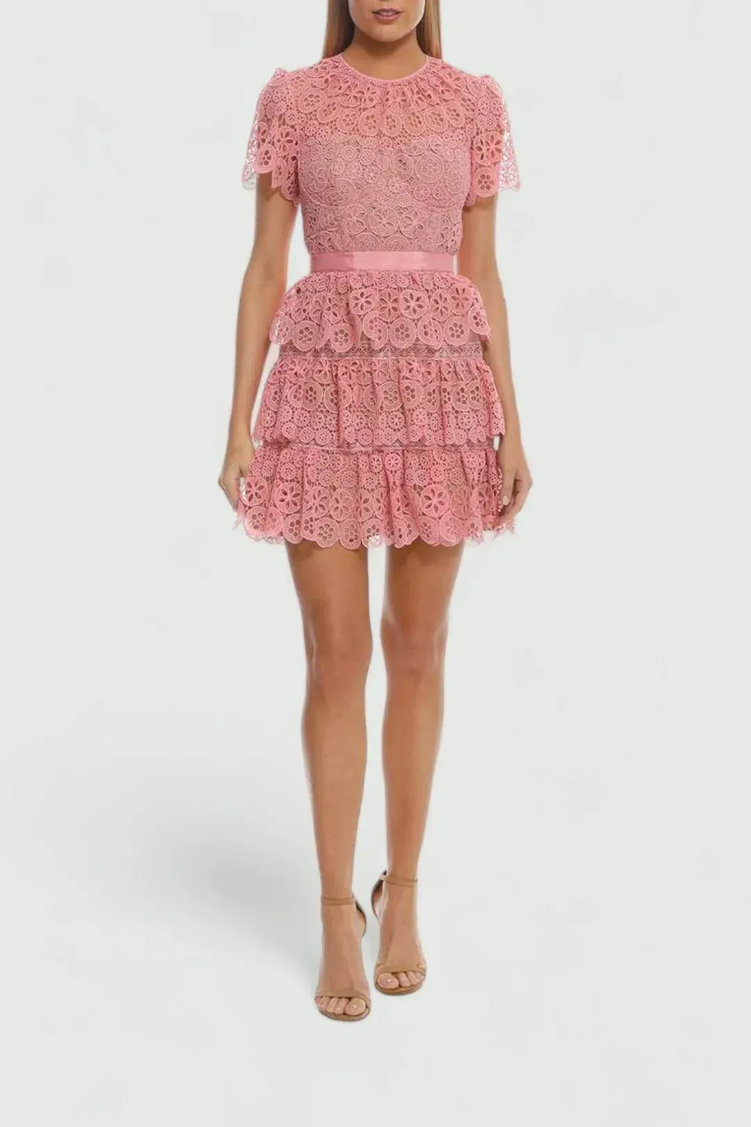 Self Portrait Pink Tiered Mini Dress in Pink Size 12 for rent on The Volte - main image