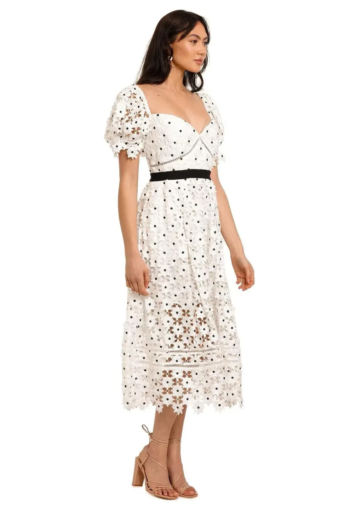 Self Portrait Daisy Lace Midi Dress in Polka Dot Size 12 for rent on The Volte - main image