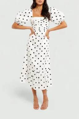 Self Portrait Polka Dot Midi Dress in White Size 6 for rent on The Volte - image 1