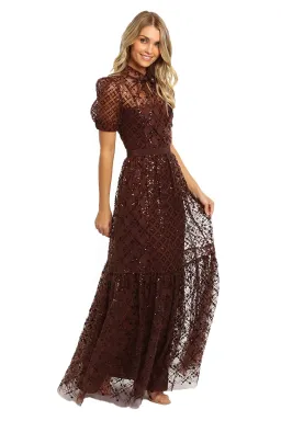 Self Portrait Grid Sequin Maxi Dress Brown Size 8 for rent on The Volte - image 4