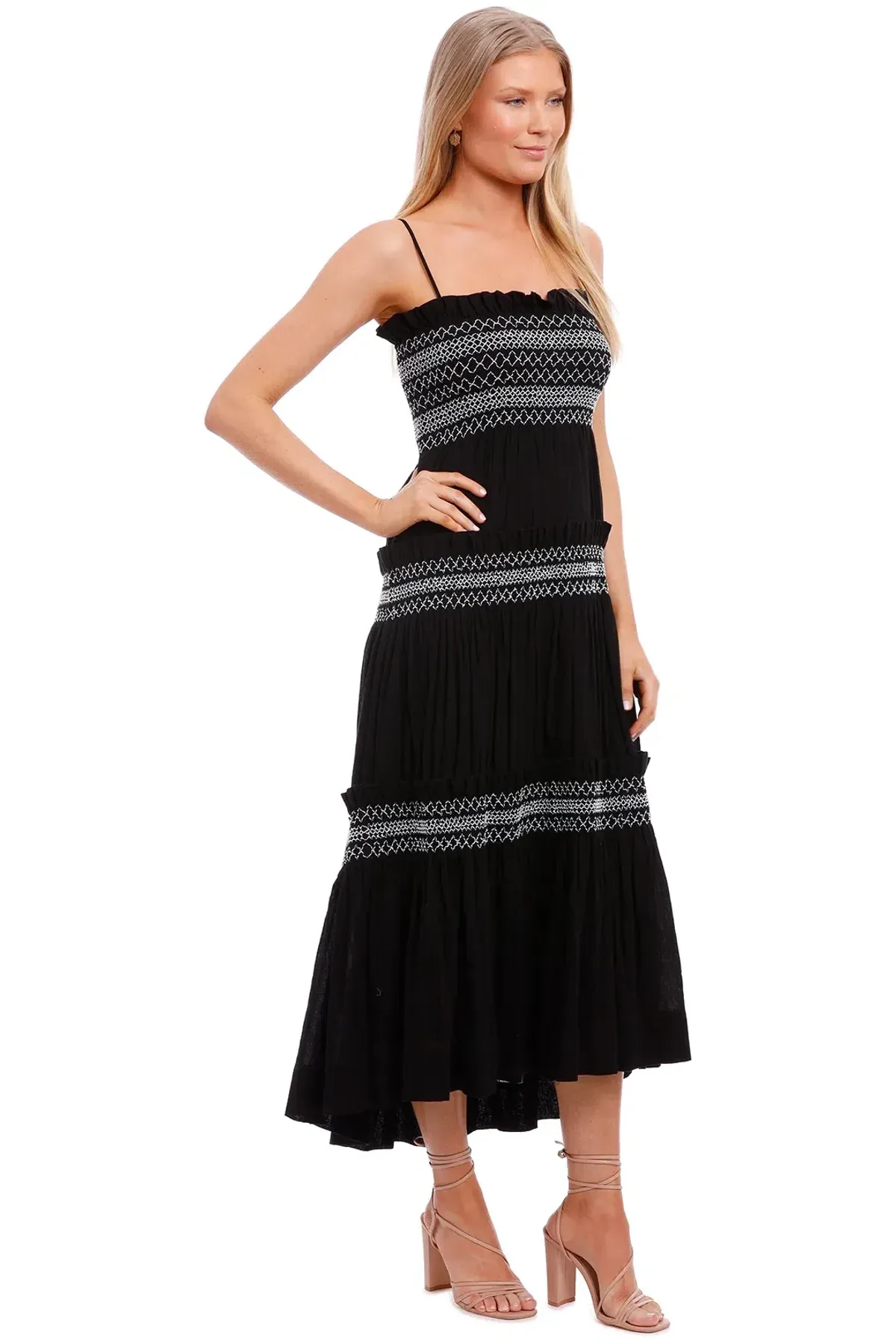Shona Joy Leda Shirred Tiered Midi Dress Black Size 8 - Image 2