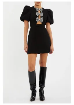 Rebecca Vallance Yvonne Bow Mini Dress in Black Size 10 for rent on The Volte - image 1