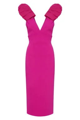 Rebecca Vallance Cupid's Bow Midi Dress in Hot Pink Size 8 for rent on The Volte - image 4