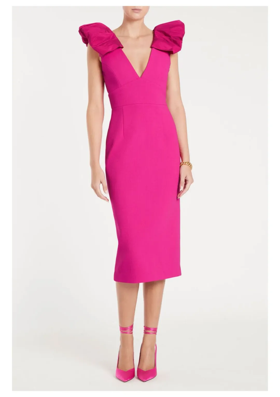 Rebecca Vallance Cupid's Bow Midi Dress in Hot Pink Size 8 for rent on The Volte - main image