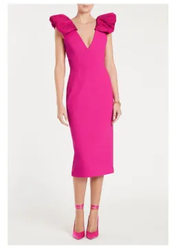 Rebecca Vallance Cupid's Bow Midi Dress in Hot Pink Size 8 for rent on The Volte - image 1