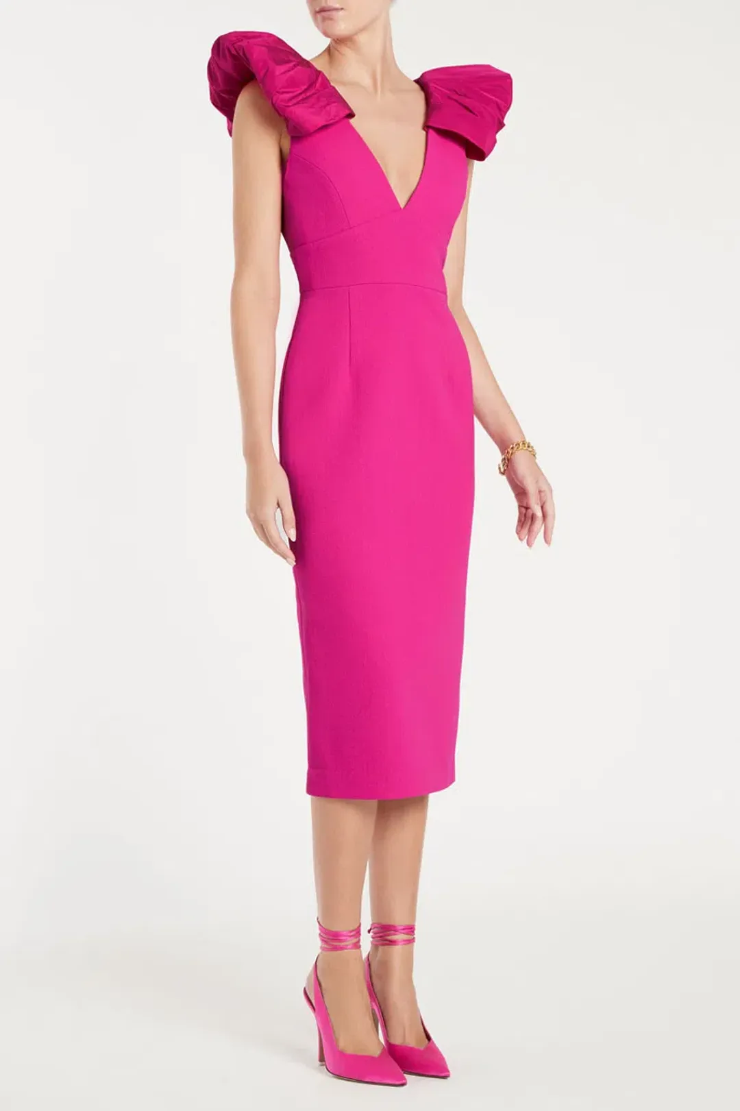 Rebecca Vallance Cupid's Bow Midi Dress in Hot Pink Size 8 for rent on The Volte - main image