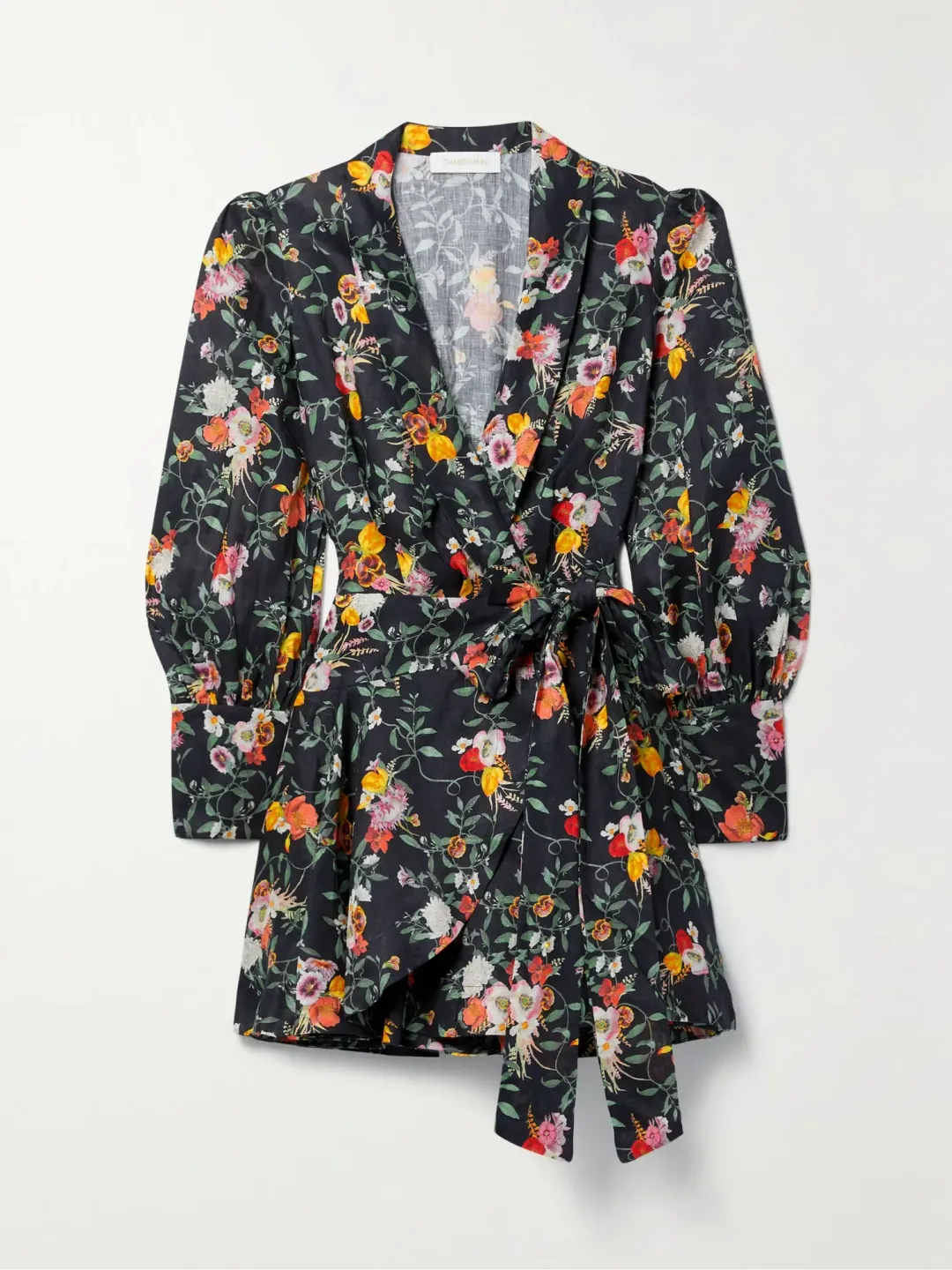 Zimmermann Mini Wrap Dress Elka Vine Black Print Size 1 / AU 10 for rent on The Volte - main image