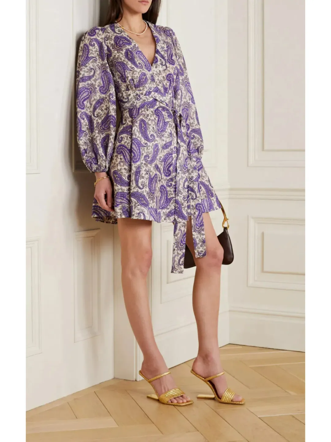 Zimmermann Devi Linen Mini Wrap Dress Paisley Print Size 1 / AU 10 for rent on The Volte - main image